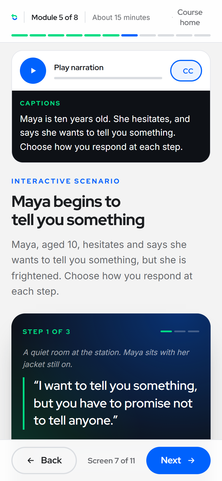 Branching disclosure scenario, mobile